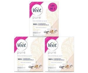 Veet PURE - Cire Chaude au Sucre et Vanille - Epilation Sans Bande - Lot de 3 x 250ml
