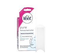Veet Pure Lot de 10 bandes de cire froide pour peaux sensibles, application sur le visage, jusqu'à 28 jours, peau lisse, 10 bandes doubles = 20 bandes individuelles