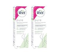 Veet Pure Lot de 2 crèmes dépilatoires pour le corps, les bras et les jambes, crème dépilatoire pour peaux sèches, minimum d'ingrédients et parfum agréable, 2 x 100 ml
