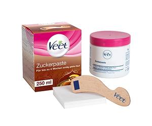 Veet Pure Pâte à sucre parfumée à la fleur de vanille - Pâte de sucre pour l'épilation du corps et du visage - 1 x 250 ml avec spatule en bois et bandes de tissu