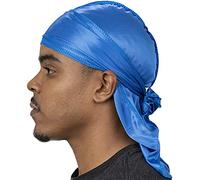 Veeta Durag en soie de qualité supérieure - Durag en soie lisse pour homme et femme, longues bretelles doubles larges, couture extérieure, triple point du chiffon, Atlantis, taille unique