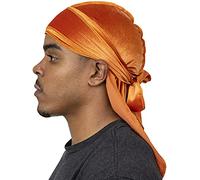 Veeta Durag en velours de qualité supérieure - Durags en velours doux pour homme et femme, longues bandes larges, doublure soyeuse, triple couture, Orange foncé, taille unique