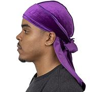 Veeta Durag en velours de qualité supérieure - Durags en velours doux pour homme et femme, longues bandes larges, doublure soyeuse, triple couture, violet, taille unique