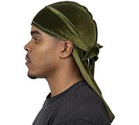 Veeta Durag en Velours de qualité supérieure - Durags en Velours Doux pour Homme et Femme, Longues Bretelles Doubles Larges, Doublure Durag Soyeuse, Triple Couture, Vert Olive, Taille Unique