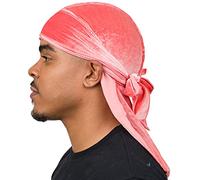 Veeta Durag en Velours de qualité supérieure - Durags en Velours Doux pour Homme et Femme, Longues Bretelles Doubles Larges, Doublure Durag Soyeuse, Triple Couture, Corail, Taille Unique