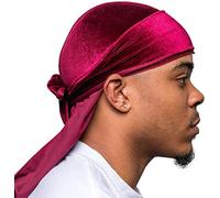 Veeta Durag en Velours de qualité supérieure - Durags en Velours Doux pour Homme et Femme, Longues Bretelles Doubles Larges, Doublure Durag Soyeuse, Triple Couture, Bordeaux, Taille Unique