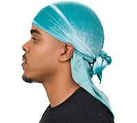Veeta Durag en velours doux de qualité supérieure avec longues bandes larges, doublure soyeuse et triple couture pour homme et femme, vert menthe, taille unique