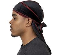 Veeta Durag en velours doux de qualité supérieure avec longues bandes larges, doublure soyeuse et triple couture pour homme et femme, taille unique