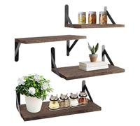 Veeteah Étagères Flottantes,4 Pièces en Bois avec Supports Métalliques | Décorations Murales Étagère Bibliothèque Style Ferme - pour Pots Figurines Bocaux Produits de Toilette Jardinière Cuisine