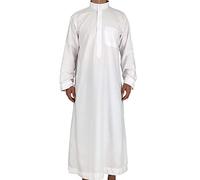 Veeteah Robe arabe blanche à manches longues | Caftan à manches longues pour hommes, robe longue décontractée à col montant pour la plage, l'été