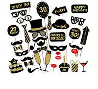 Veewon 30e fête d'anniversaire Party Booth Props Unisexe Funny 36pcs DIY Kit Convient pour His Or Hers 30ème Anniversaire Celebration Propulsion de Photobooth