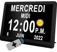 Véfaîî 10 Pouces Grand Horloge Numérique, Automatique de L’Heure D’été, Réveil Murale Silencieux avec 20 Rappels Personnalisés pour Les Adultes et Les Enfants et la maladie d'Alzheimer