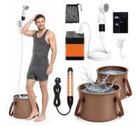 VeftBltrem Douche de camping avec tige chauffante, douche d'extérieur avec pompe batterie 5200 mAh, kit pompe de douche avec fonction chauffage et réservoir d'eau de 20 l, pompe de camping pour voyage