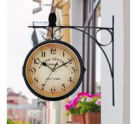 VeftBltrem Horloge Murale Horloge Double Face avec Support, Style Rétro, Horloge de Gare New York, 25cm Grande Horloge Murale, Horloge Metal pour intérieurs et extérieurs, Jardin, Terrasse(01)