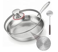 VeftBltrem - Poêle en titane générique avec spatule, poêle à wok martelé antiadhésif en titane pour la nutrition de cuisine, ustensiles de cuisine polyvalents pour saisir, cuire au four, steak