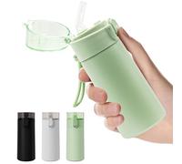 Veftsvy Mini Gourde Isotherme, 150ml Petite Bouteille Isotherme, Paille à Ouverture Une Main & 100% Étanche, Flask Facile à Transporter pour Boissons Chaudes et Froides (Vert)
