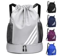 Veftsvy Sac de Gym Étanche, Sacs de sport à cordon, Poche à Cordon De Sport Multifonctionnel avec Compartiment à Chaussures, Pochettes Latérales et Filets, para Natación, Gimnasio, Viajes (Gris)