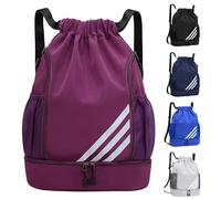 Veftsvy Sac de Gym Étanche, Sacs de Sport à Cordon, Poche à Cordon De Sport Multifonctionnel avec Compartiment à Chaussures, Pochettes Latérales et Filets, Para Natación, Gimnasio, Viajes (Lilas)