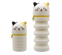 Veftsvy Trousse Scolaire 2 en 1 en Silicone Souple - Trousse Crayons Télescopique Silicone, Étui Crayons Télescopique Kawaii avec Motif, pour École, Bureau, Cadeau Garçons Filles (Chat à Pois)