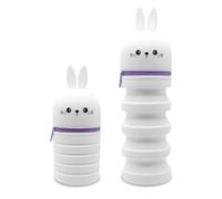 Veftsvy Trousse Scolaire 2 en 1 en Silicone Souple - Trousse Crayons Télescopique Silicone, Étui Crayons Télescopique Kawaii avec Motif, pour École, Bureau, Cadeau Garçons Filles (Lapin Blanc)