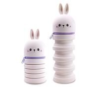 Veftsvy Trousse Scolaire 2 en 1 en Silicone Souple - Trousse Crayons Télescopique Silicone, Étui Crayons Télescopique Kawaii avec Motif, pour École, Bureau, Cadeau Garçons Filles (Lapin Rose)
