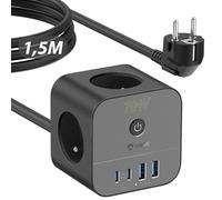 VEFVE Multiprise Cube 70W GaN Chargeur Rapide USB C, Rallonge Électrique avec Interrupteur, Compatible avec iPhone 17, Galaxy S26, MacBook, 1,5m, Noir