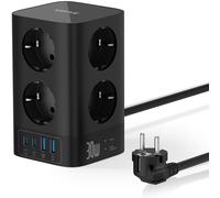 VEFVE Tour de Prises 12 en 1 avec USB-C 30W GAN - 8 Schuko + 2 USB-C + 2 USB-A Protection Surtension Câble 3M 4000W/16A Idéal pour Maison, Bureau et Gaming