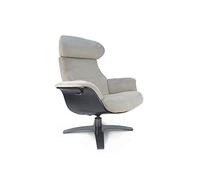 Vega: Fauteuil de Relaxation Manuel, Design, Confortable - Bois Noir - Tissu Microfibre Beige