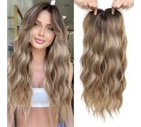 VEGALILY Postiche ondulé de 50,8 cm, base de 17,8 x 17,8 cm, brun blond avec racines foncées, fait à la main pour cheveux clairsemés