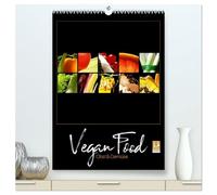 Vegan Food Kalender - Obst und Gemüse auf Schwarz (hochwertiger Premium Wandkalender 2026 DIN A2 hoch), Kunstdruck in Hochglanz: Dekorativer Kalender für die Küche auf Schwarz.