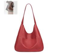 Vegan Leather Trendy Soft Tote Bags,Vintage Casual Waterproof Work Shoulder Bag for Women,PU Leather Large Capacity Handbag (Red)