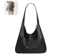 Vegan Leather Trendy Soft Tote Bags,Vintage Casual Waterproof Work Shoulder Bag for Women,PU Leather Large Capacity Handbag (Black)