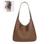 Vegan Leather Trendy Soft Tote Bags,Vintage Casual Waterproof Work Shoulder Bag for Women,PU Leather Large Capacity Handbag (Brown)