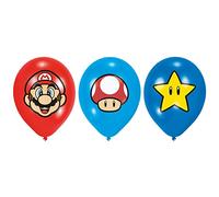 6 Ballons Latex Super Mario™ Rouge / Bleu /ciel - Multicolore Bleu