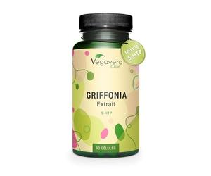 Vegavero Griffonia 500 mg d'Extrait Titré à 20% de 5-HTP, 90 Gélules, Sans Additifs, Analysé en Laboratoire & Vegan