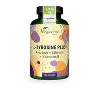 Vegavero L-Tyrosine Plus 1200 mg | THYROIDE* | Avec Iode, Selenium et Vitamine B | Énergie + Fatigue Mentale | 180 Gélules | VEGAN et SANS ADDITIFS