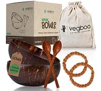 Vegboo® Lot de 2 bols en noix de coco avec e-book - 100% durable sans plastique - Fabriqué à la main avec de nombreux accessoires - Idéal comme bol à céréales, végétalien, Acai et smoothie