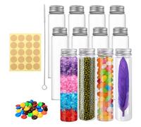 VEGCOO 12Pcs Tubes à Essai Plastique, Bouteille Sensorielle, 110 ML Tube Plastique Transparent avec Bouchon à Vis, Étiquette et Brosse de Nettoyage, pour Bonbons, Fleurs, Épices (110ML/12Pcs)