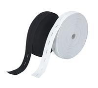 VEGCOO 14M(15 Yards) Élastique à Boutonnière, Bobine Élastique à Boutonnière avec 20 Boutons en Résine, Bande Élastique Couture pour Extendeurs de Taille Elastiques (15MM Blanc+Noir)