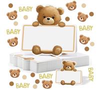 VEGCOO 150Pcs Set Confettis Motif Ourson + Marque-Places Ourson, Décoration Table Motif Ours, Baptême Confettis pour Baptême Fête
