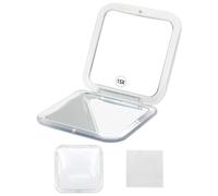 VEGCOO 15X Grossissant Miroir de Poche Pliable, Petit Miroir de Poche, Miroir Grossissant de Voyage, Miroir Grossissant de Poche, Double Face Grossissement 15X et Miroir 1X, Carré 8 cm (Blanc)