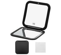 VEGCOO 15X Grossissant Miroir de Poche Pliable, Petit Miroir de Poche, Miroir Grossissant de Voyage, Miroir Grossissant de Poche, Double Face Grossissement 15X et Miroir 1X, Carré 8 cm (Noir)