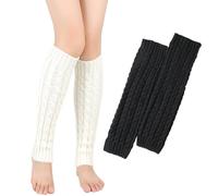 VEGCOO 2 Paires Jambière Femmes, Jambières Tricotées Automne et Hiver, Jambières Chaudes, Knit Chaussettes Boot pour Femmes (noir + blanc, One Size)