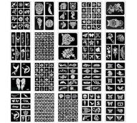 VEGCOO 20 Feuilles Pochoirs de Tatouage, Modèle Dautocollant de Tatouage, Pochoir Tatouage Ephemere, Pochoirs Réutilisables pour Tatouage Temporaire, Pochoir Henné