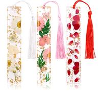 VEGCOO 3 Marque-Pages Floraux en Résine avec Fleurs Claires, Personnalisés avec Glands pour Professeurs, Lecteurs - Cadeaux d'Anniversaire et de Noël