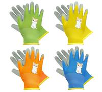 VEGCOO 4 Paires Gant Jardinage Enfant, Gants Jardinage Enfant Épais Résistants à l'Usure Antidérapants pour Garçons Filles, Camping, Jardinage, Élevage de Petits Animaux (Chat, L, 7-10 ans)