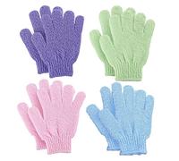 VEGCOO 4 Pairs Gants Exfoliants, Douche Bain Gants Double-face Gommage Corps Couleurs Assorties pour Hommes Femmes Enfants et pour la Douche/le Bain/le Spa/le Massage(4 couleurs)