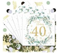 VEGCOO 48 Pcs Serviette Papier Anniversaire, 33 × 33 cm Serviette Papier Vert Sauge avec Confettis d'Anniversaire pour Décorations de Fête d'Anniversaire Femmes Hommes (40 ans)