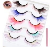 VEGCOO 5 Paires Faux Cils Colorés Dégradés 3D Moelleux Wispy 33mm | Effet Naturel, Réutilisables, Faits à la Main, Scène & Cosplay, Extensions en Fibres