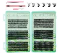 VEGCOO 590 Pièces Faux Cils Individuel, 20-40-50-60-80-100D Lashes Cluster, Kit d'extensions de Cils Courbés D 8-16 mm, Extension de Cils à Faire Soi-même pour Filles et Femmes Débutantes (Vert)